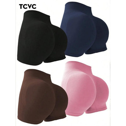 TCVC Sporty Women'S Plain High Waist Skinny Sports Shorts Seamless Knit Peach Butt Effect Tight Fit Breathable Gym Clothing for Yoga Gym Workout Running 12-Count