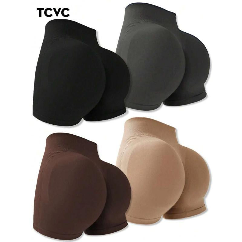 TCVC Sporty Women'S Plain High Waist Skinny Sports Shorts Seamless Knit Peach Butt Effect Tight Fit Breathable Gym Clothing for Yoga Gym Workout Running 12-Count