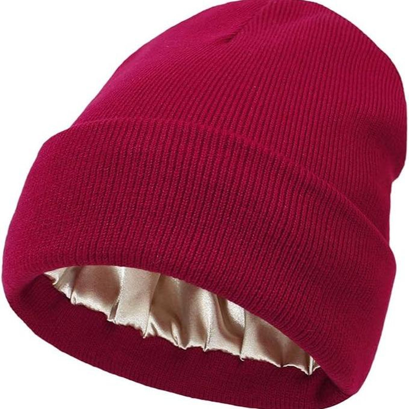 No Static-No Frizz-No Tangle Satin Lined Beanie,Winter Warm Silk Satin Lined Knit Hat,Anti-Static Satin Lined Caps Beanie Hat