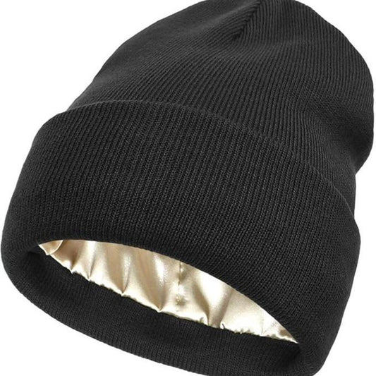No Static-No Frizz-No Tangle Satin Lined Beanie,Winter Warm Silk Satin Lined Knit Hat,Anti-Static Satin Lined Caps Beanie Hat